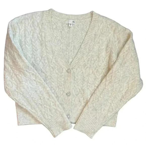 KUT from the Kloth Petra Pearl Button Cropped Cardigan Women’s Medium Classic Ch - Picture 3 of 13